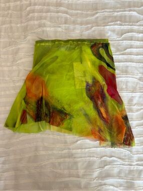 Lime Green Abstract Print Sheer Skirt